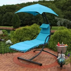 Sunnydaze Decor Sunnydaze Outdoor Hanging Chaise Floating Lounge Chair With Canopy Umbrella And Arc Stand -Baxton Studio Store GUEST 534bcd46 eef4 4985 a034 6903ab4698c6