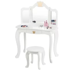 Costway Kids Makeup Dressing Table Chair Set Princess Vanity & Tri-folding Mirror -Baxton Studio Store GUEST 549428e0 8d87 4399 9f0b 13662cc26a54