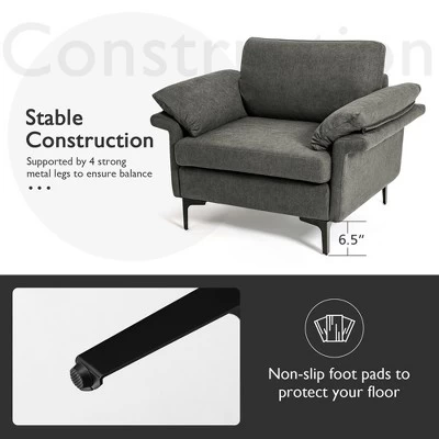 Costway Modern Linen Fabric Accent Armchair Upholstered Single Sofa W/ Metal Legs Grey 8 Costway Modern Linen Fabric Accent Armchair Upholstered Single Sofa W/ Metal Legs Grey - Image 6