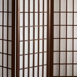 4 Ft. Tall Window Pane Shoji Screen - Walnut (4 Panels)