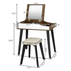 Costway Vanity Table Set With Flip Top Mirror Dressing Makeup Study Padded Stool -Baxton Studio Store GUEST 55b07c72 fe51 4b8d 9fc5 338917b03d7d