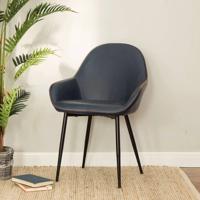 Set Of 2 Mid Century Modern Vintage Leatherette Dining Armchair Navy Blue - Glitzhome 3 Set Of 2 Mid Century Modern Vintage Leatherette Dining Armchair Navy Blue - Glitzhome