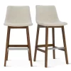 South 28" Seat Height Upholstered Bar Stool With Rubberwood Legs And Stainless Steel Foot Rest(Set Of 2) -The Pop Maison