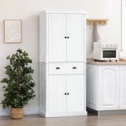 HOMCOM 72" Pinewood Large Kitchen Pantry Storage Cabinet, Freestanding Cabinets With Doors And Shelf Adjustment, Dining Room Furniture, White