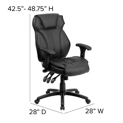 Emma And Oliver High Back Black LeatherSoft Multifunction Ergonomic Office Chair, Lumbar Knob 5 Emma And Oliver High Back Black LeatherSoft Multifunction Ergonomic Office Chair, Lumbar Knob - Image 3