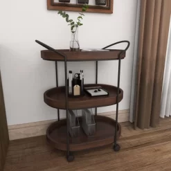 Wood 3 Tier Oval Tray Cart Brown - Olivia & May -Baxton Studio Store GUEST 5b2e2a19 09a2 466c 83ff ad5bcae3a241
