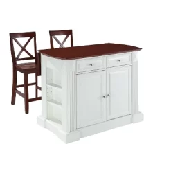 Coventry Drop Leaf Top Kitchen Island With 2 X-Back Stools White - Crosley -Baxton Studio Store GUEST 5b2fc7c2 b98c 4cda a571 18ba3c019f25