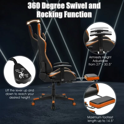 Costway Massage Gaming Chair Reclining Racing Chair With Lumbar Support &Footrest Orange 9 Costway Massage Gaming Chair Reclining Racing Chair With Lumbar Support &Footrest Orange - Image 7