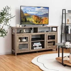 Costway 58'' TV Stand Entertainment Console Center W/ 2 Cabinets Up To 65'' GreyBlackWalnut -Baxton Studio Store GUEST 5d1fb3ac c193 4063 82e5 375b476fb9c5