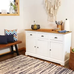 Sunnydaze Decor Sunnydaze Sideboard With 3 Drawers And 3 Doors - Solid Pine Construction - White - 32" -Baxton Studio Store GUEST 5f19f37e 3b80 422b b794 a116e0d516d3