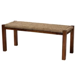 Hermes Natural Seagrass And Mahogany Wood Bench Walnut Brown - Bali & Pari
