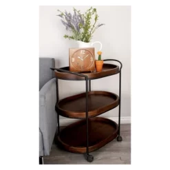 Wood 3 Tier Oval Tray Cart Brown - Olivia & May -Baxton Studio Store GUEST 600fa5e2 d3b9 477e b5eb 18beba767717