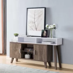 FC Design Two-Toned 72"W Console Table With Two Door Storage Cabinet And Two Shelves In Hazelnut & White Finish -Baxton Studio Store GUEST 62488d80 1660 4161 abaa 8572289a0180