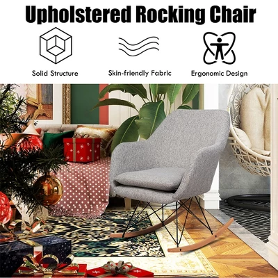 Costway Rocking Chair Fabric Rocker Upholstered Single Sofa Chair Accent Armchair Grey 6 Costway Rocking Chair Fabric Rocker Upholstered Single Sofa Chair Accent Armchair Grey - Image 4