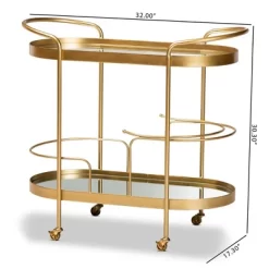 Kamal Glam Brushed Metal And Mirrored Glass 2 Tier Mobile Wine Bar Cart Gold - Baxton Studio -Baxton Studio Store GUEST 642c5daa 4e83 43cd a131 02abc331432d