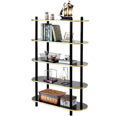 Fabulaxe 5 Tier Open Bookshelf, Contemporary Classic Modern Style Free Standing Display Rack Unit For Collections,59" Height Etagere Bookcase 8 Fabulaxe 5 Tier Open Bookshelf, Contemporary Classic Modern Style Free Standing Display Rack Unit For Collections,59" Height Etagere Bookcase - Image 6