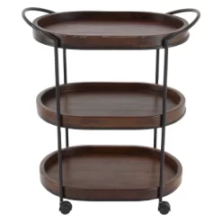Wood 3 Tier Oval Tray Cart Brown - Olivia & May -Baxton Studio Store GUEST 660a32d2 f442 42f9 844d b1df47a3aeb2