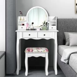 Costway Makeup Vanity Table Drawers Oval Dressing Table Kids Gift -Baxton Studio Store GUEST 66aacfb5 ae1a 413c 9f4a d6093d15dbe4
