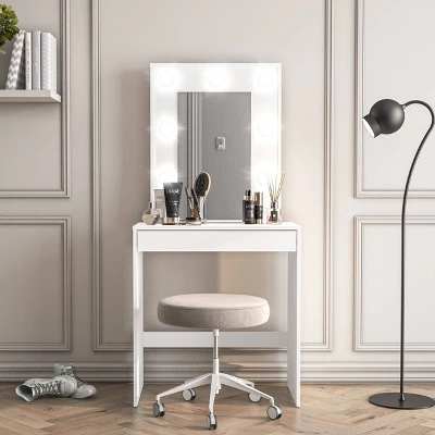 Emma Vanity Table With Lighted Mirror White - Polifurniture 4 Emma Vanity Table With Lighted Mirror White - Polifurniture - Image 2