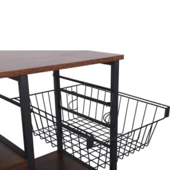 Wood And Metal Bakers Rack With 4 Shelves And Wire Basket Brown/Black - Benzara -Baxton Studio Store GUEST 66d70f2c d276 4338 893f 7b858fe5436d