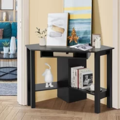 Costway Wooden Corner Desk With Drawer Computer PC Table Study Office Room Black -Baxton Studio Store GUEST 67968737 6246 45b8 aced 233088e151bf