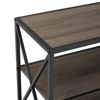 Modern Industrial X Frame Metal And Wood Media Bookshelf - Saracina Home 6 Modern Industrial X Frame Metal And Wood Media Bookshelf - Saracina Home - Image 4