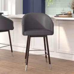 Flash Furniture Margo Commercial Grade Mid-Back Modern Barstool With Beechwood Legs And Curved Back - Set Of 2
