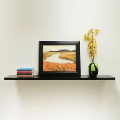 60" Slim Floating Shelf Wall Mounted Hidden Brackets Black - Inplace
