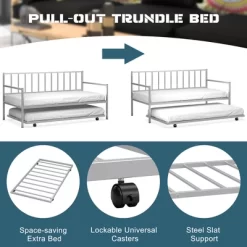 Costway Twin Metal Daybed With Roll Out Trundle Heavy Duty Frame Sofa Bed Set -Baxton Studio Store GUEST 6b67bcb9 ee91 47d2 abf2 44879e5cc84a