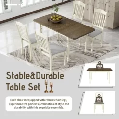 5 PCS Mid-Century Extendable Dining Table Set With 15inch Butterfly Leaf And 4 Upholstered Chairs-ModernLuxe -Baxton Studio Store GUEST 6be67fba 8051 4c93 b401 f6aed368626d