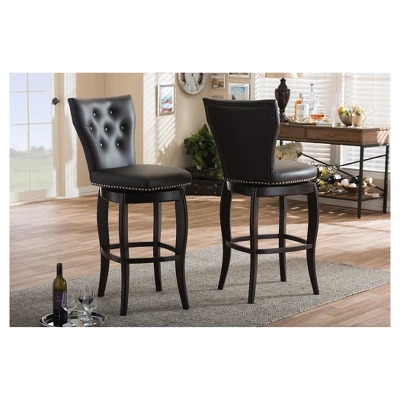 29" Leonice Faux Leather Upholstered Button Tufted Swivel Barstool Dark Brown - Baxton Studio 5 29" Leonice Faux Leather Upholstered Button Tufted Swivel Barstool Dark Brown - Baxton Studio - Image 3