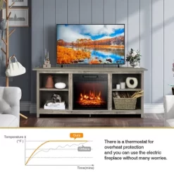 Costway 58'' 2-Tier Fireplace TV Stand W/18'' Electric Fireplace Up To 65'' Grey -Baxton Studio Store GUEST 6da41416 4ef0 4391 a3ae 711e039ebc77