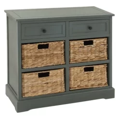 Wood Console 4 Wicker Baskets 2 Drawers Blue - Olivia & May