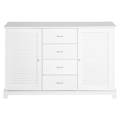 HOMCOM 47" Modern Storage Cabinet Buffet Sideboard With Drawers And Louvered Doors- White 5 HOMCOM 47" Modern Storage Cabinet Buffet Sideboard With Drawers And Louvered Doors- White - Image 3