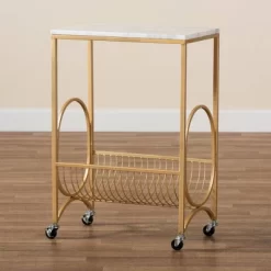 Jacek Metal Wine Cart With Marble Tabletop Gold - Baxton Studio -Baxton Studio Store GUEST 6f7d401e 0b85 48c4 83b8 4570d6b65148
