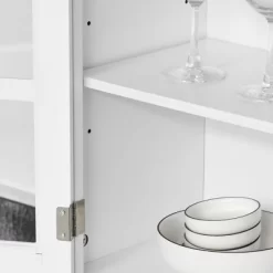 HOMCOM 67" Modern Buffet With Hutch, Louvered Kitchen Pantry Microwave Cabinet With Framed Glass Doors And 2 Drawers, White -Baxton Studio Store GUEST 6fae27a7 4f05 4e3d 95eb 280c41cc4b3f