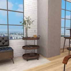 Wood 3 Tier Oval Tray Cart Brown - Olivia & May -Baxton Studio Store GUEST 704abf5f 7c95 4829 b476 3028d50266e8