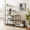 55.5" Modern 4 Shelf With Metal Bar Room Divider Bookcase Coastal Oak/Black - Saracina Home -Baxton Studio Store GUEST 71d9f044 a019 4b83 b8c8 118205910759