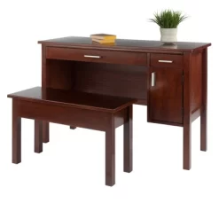 2pc Emmett Desk Set With Bench Walnut - Winsome -Baxton Studio Store GUEST 731373a7 3247 49bd bf3b 4db76fbf7275