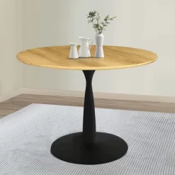 Harrison 35'' Wood Grain Finish Round Top With Metal Base Round Pedestal Dining Table-The Pop Maison -Baxton Studio Store GUEST 742405f2 30d3 4f4b b97c 3f28ec7994a0