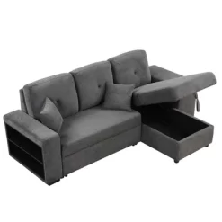 95" Pull Out Sleeper Sofa, Reversible L-Shape Sectional Couch With Storage Chaise And 2 Stools-ModernLuxe -Baxton Studio Store GUEST 74c279aa c1eb 4a4f a870 87ee5f86cc8a