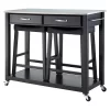 Stainless Steel Top Kitchen Cart/Island - Black With 24" Black Upholstered Saddle Stools - Crosley -Baxton Studio Store GUEST 75ce8d5b 0c05 4f10 bb7c 277f7b150954