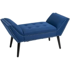 HOMCOM Modern Button Tufted Sitting Bench, Accent Fabric Upholstered Ottoman For Bedroom Or Living Room, Blue 9 HOMCOM Modern Button Tufted Sitting Bench, Accent Fabric Upholstered Ottoman For Bedroom Or Living Room, Blue -Baxton Studio Store GUEST 767b4e85 b0bf 46df a65c 50db5d8b5cb2