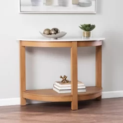 Vebell Demilune Console Table White/Natural - Aiden Lane