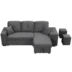 95" Pull Out Sleeper Sofa, Reversible L-Shape Sectional Couch With Storage Chaise And 2 Stools-ModernLuxe -Baxton Studio Store GUEST 76acb965 b01e 462f 9d0d 1ae1c750be0f