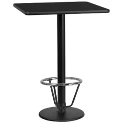 Emma And Oliver 30" Square Black Laminate Bar Table Top-18"RD Base/Foot Ring