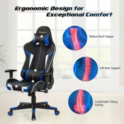 Costway Massage Gaming Chair Reclining Swivel Racing Office Chair W/Lumbar Support WhiteBlueGreyRed -Baxton Studio Store GUEST 79d2d650 6dfd 4fb4 93a1 7c1df9036067