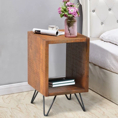 22" Textured Cube Shape Wooden Nightstand With Angular Legs Brown/Black - The Urban Port 6 22" Textured Cube Shape Wooden Nightstand With Angular Legs Brown/Black - The Urban Port - Image 4