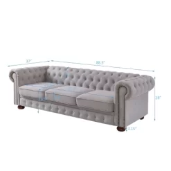 Chesterfield Linen Tufted Nailhead Upholstered Sofa With Wooden Legs - ModernLuxe -Baxton Studio Store GUEST 7b74db6b a8bb 4597 8cd8 2a49ddf9af96