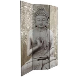 6" Double Sided Stone Buddha Canvas Room Divider Gray - Oriental Furniture -Baxton Studio Store GUEST 7bd816fe 377a 4ba3 9631 929b07ddd8ac